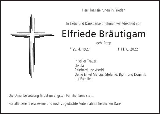 Anzeige von Elfriede Bräutigam von MGO