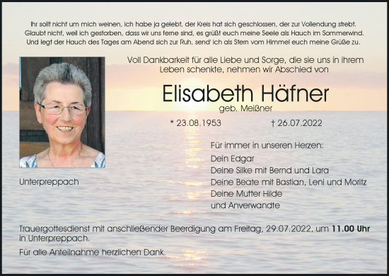 Anzeige von Elisabeth Häfner von MGO