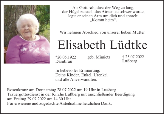 Anzeige von Elisabeth Lüdtke von MGO
