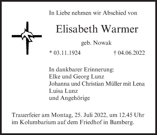 Anzeige von Elisabeth Warmer von MGO