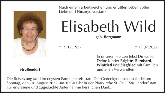 Anzeige von Elisabeth Wild von MGO