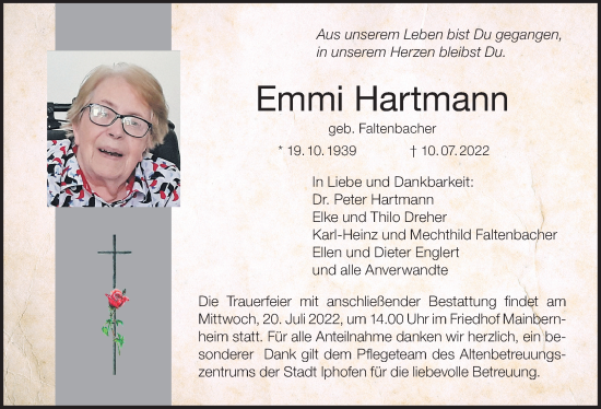 Anzeige von Emmi Hartmann von MGO