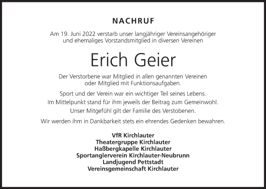 Anzeige von Erich Geier von MGO