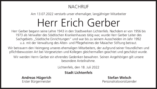 Anzeige von Erich Gerber von MGO