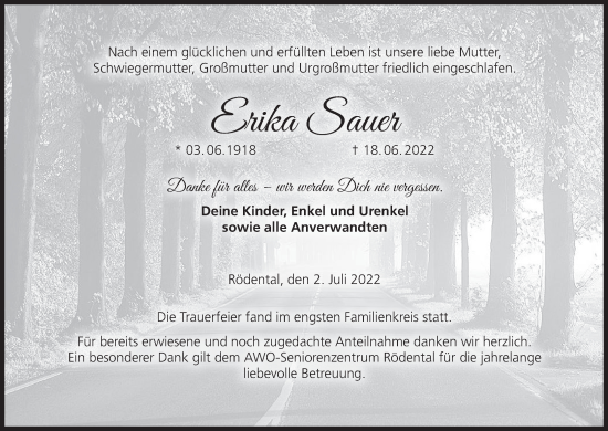Anzeige von Erika Sauer von MGO