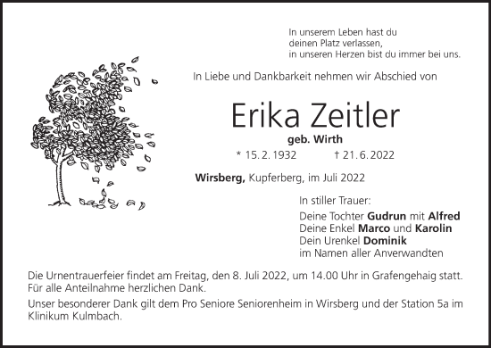 Anzeige von Erika Zeitler von MGO