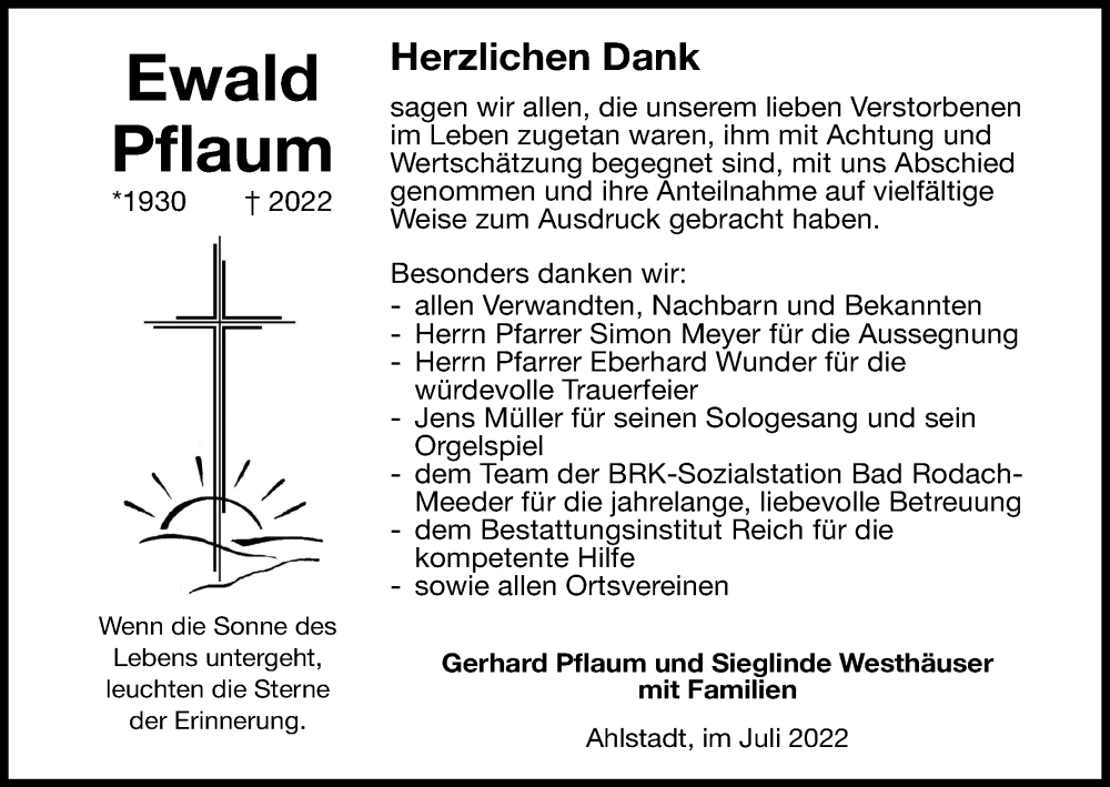  Traueranzeige für Ewald Pflaum vom 30.07.2022 aus MGO