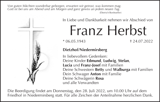 Anzeige von Franz Herbst von MGO