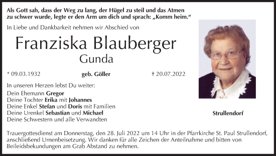 Anzeige von Franziska Blauberger von MGO