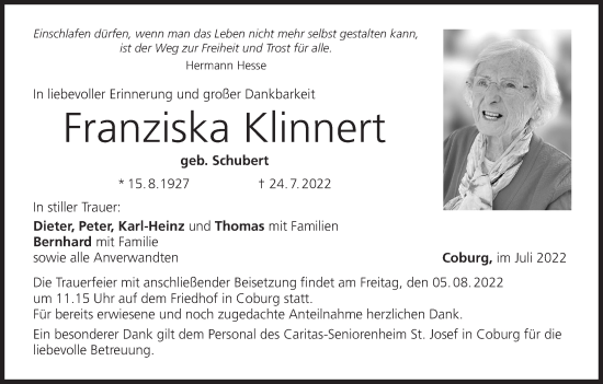 Anzeige von Franziska Klinnert von MGO