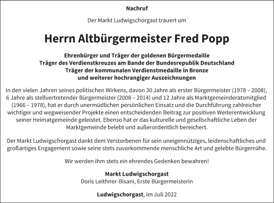 Anzeige von Fred Popp von MGO