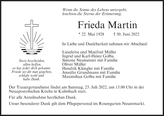 Anzeige von Frieda Martin von MGO