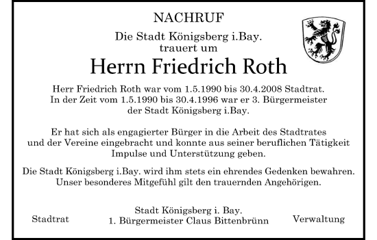 Anzeige von Friedrich Roth von MGO