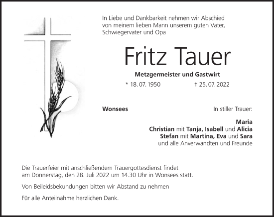 Anzeige von Fritz Tauer von MGO