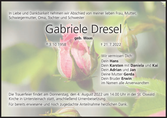 Anzeige von Gabriele Dresel von MGO