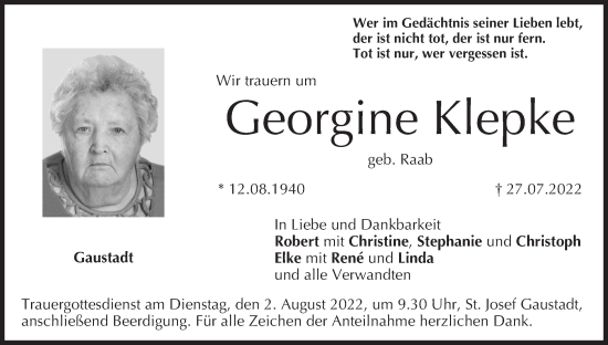 Anzeige von Georgine Klepke von MGO