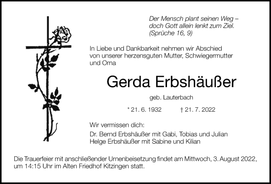 Anzeige von Gerda Erbshäußer von MGO
