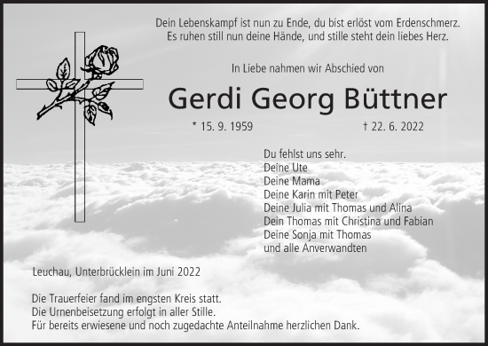 Anzeige von Gerdi Georg Büttner von MGO