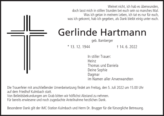 Anzeige von Gerlinde Hartmann von MGO