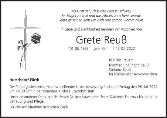 Anzeige von Grete Reuß von MGO
