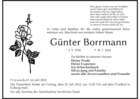 Anzeige von Günter Borrmann von MGO