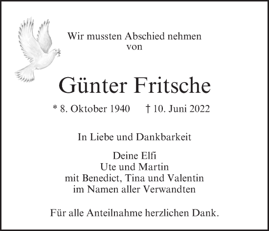 Anzeige von Günter Fritsche von MGO