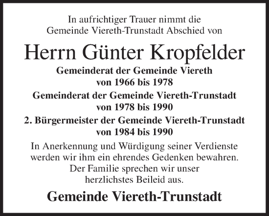 Anzeige von Günter Kropfelder von MGO
