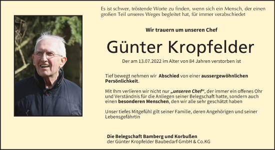 Anzeige von Günter Kropfelder von MGO