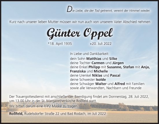 Anzeige von Günter Oppel von MGO