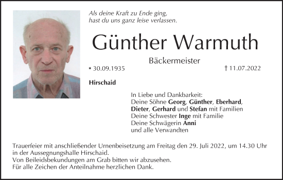 Anzeige von Günther Warmuth von MGO