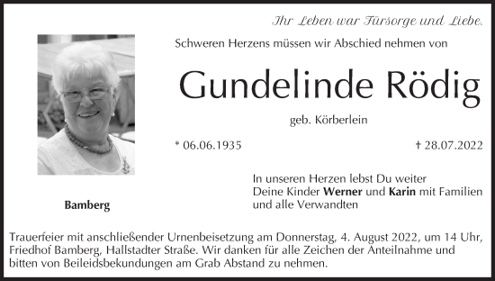 Anzeige von Gundelinde Rödig von MGO