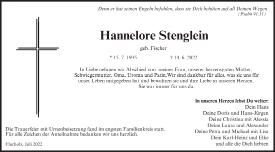 Anzeige von Hannelore Stenglein von MGO