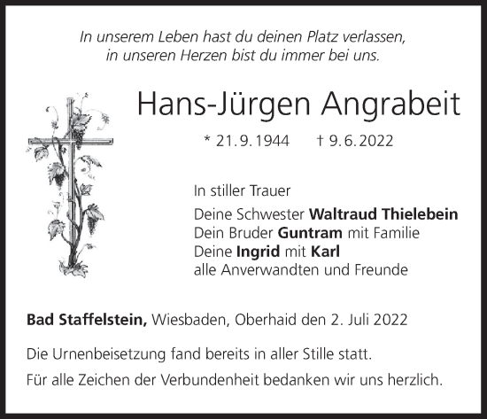 Anzeige von Hans-Jürgen Angrabeit von MGO