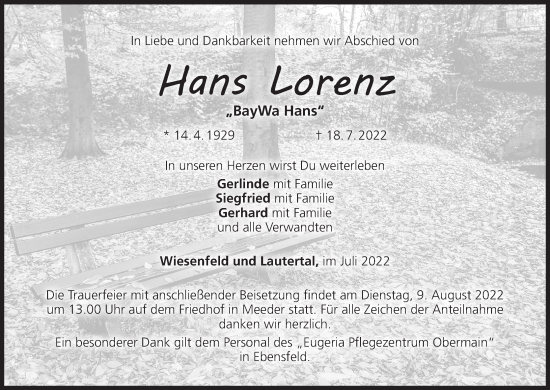 Anzeige von Hans Lorenz von MGO