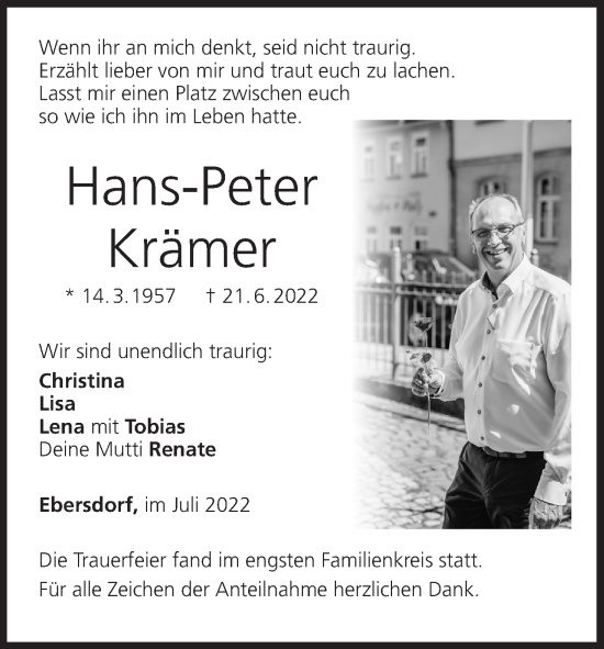 Anzeige von Hans-Peter Krämer von MGO