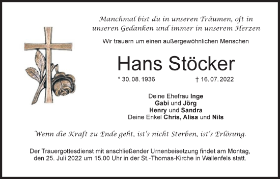 Anzeige von Hans Stöcker von MGO