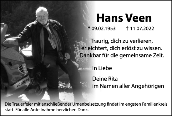 Anzeige von Hans Veen von MGO