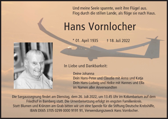 Anzeige von Hans Vornlocher von MGO