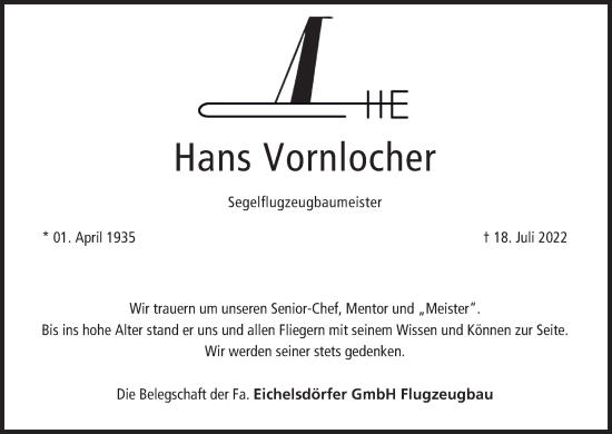 Anzeige von Hans Vornlocher von MGO