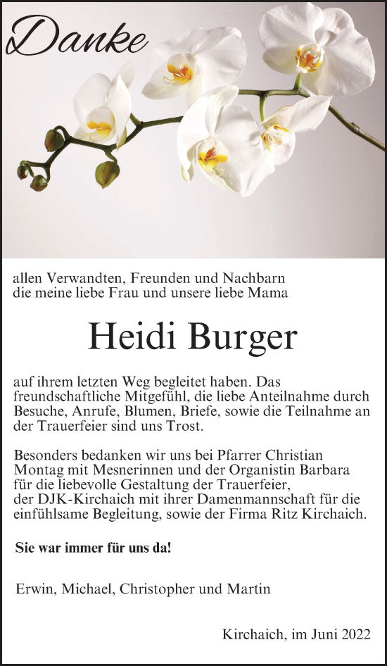 Anzeige von Heidi Burger von MGO