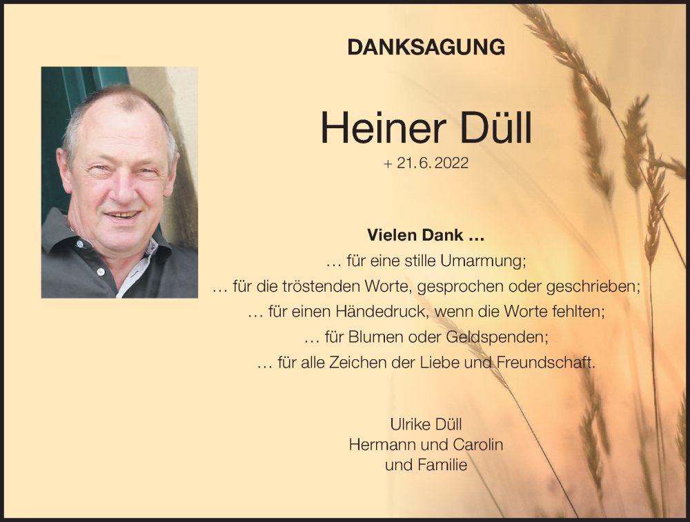  Traueranzeige für Heiner Düll vom 25.07.2022 aus MGO
