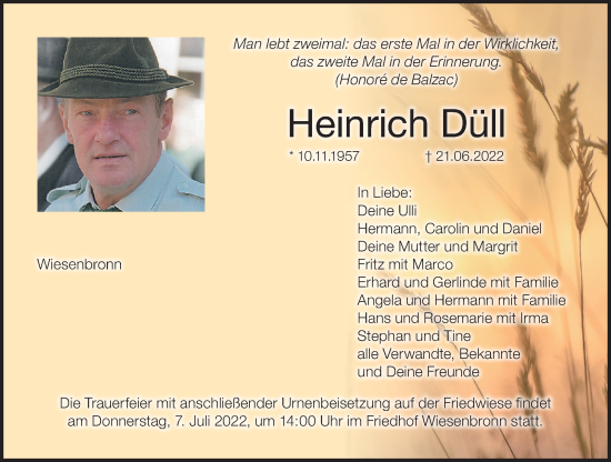 Anzeige von Heinrich Düll von MGO