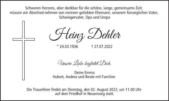 Anzeige von Heinz Dehler von MGO