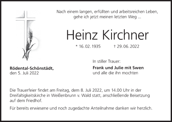 Anzeige von Heinz Kirchner von MGO