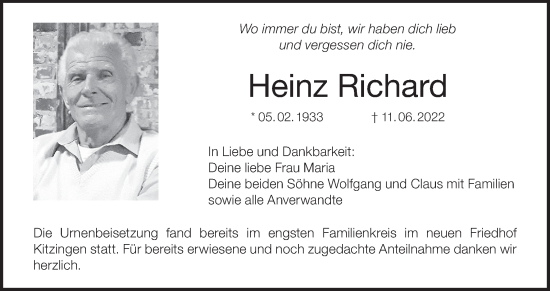 Anzeige von Heinz Richard von MGO