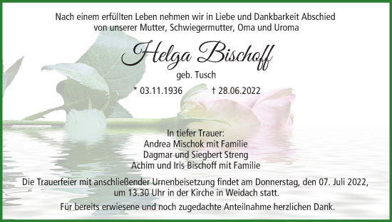 Anzeige von Helga Bischoff von MGO