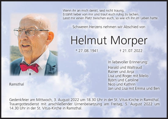 Anzeige von Helmut Morper von MGO