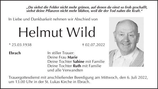 Anzeige von Helmut Wild von MGO