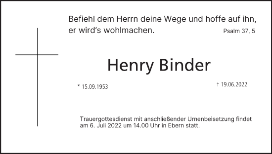 Anzeige von Henry Binder von MGO