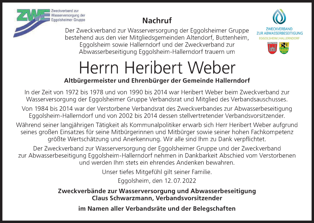  Traueranzeige für Heribert Weber vom 13.07.2022 aus MGO